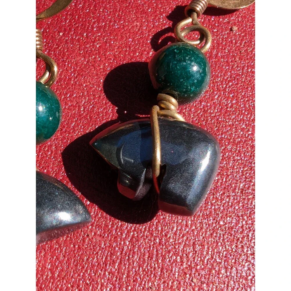 Vintage Hematite Bear Earrings; Southwestern Dangle Earrings